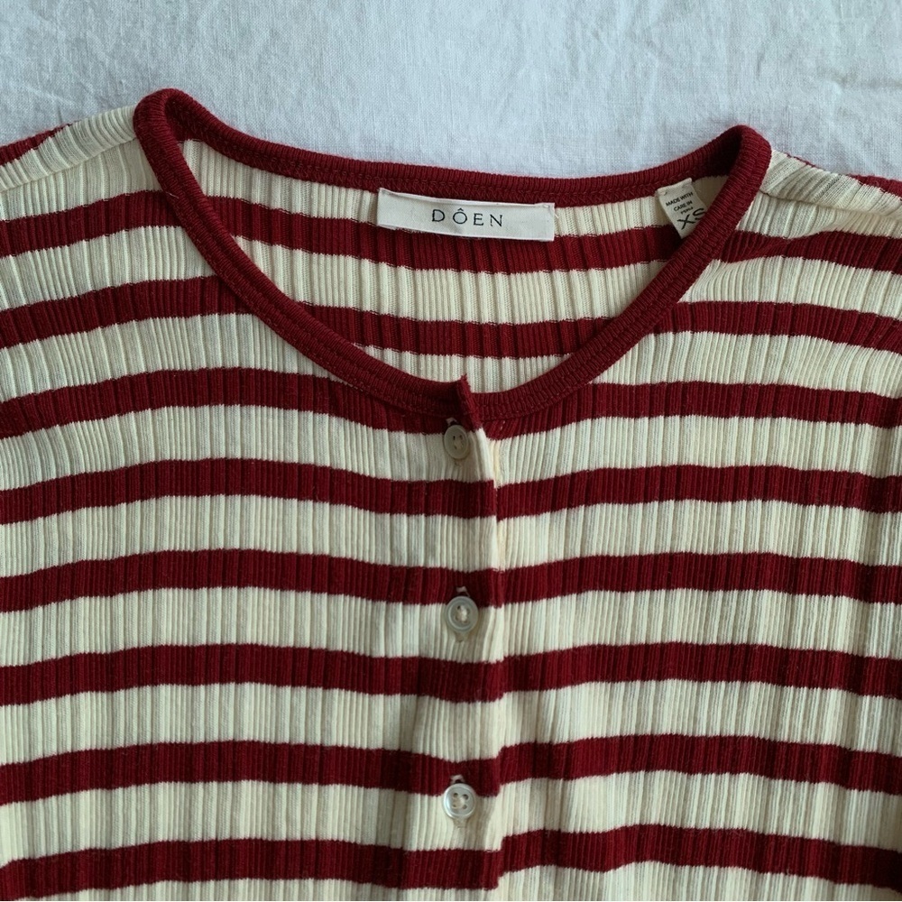 Doen Como Cotton Button Henley Long Sleeve Mini Dress Auburn San Simeon Stripe - Picture 10 of 13